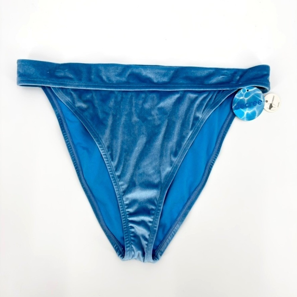 Decree Women Blue Velvet High-Rise Cheeky Bikini Bottom XL NWT